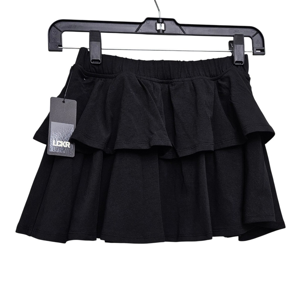 LCKR Jersey Skort Girls XL Black Tiered Ruffle Cotton Stretch‎ Active Skirt